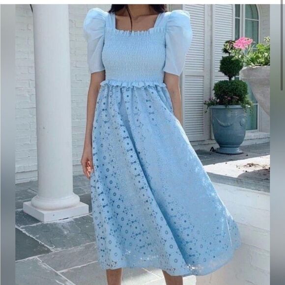 Rachel Parcell Blue Lace Smocked Waist Dress Size XS - Picture 2 of 10